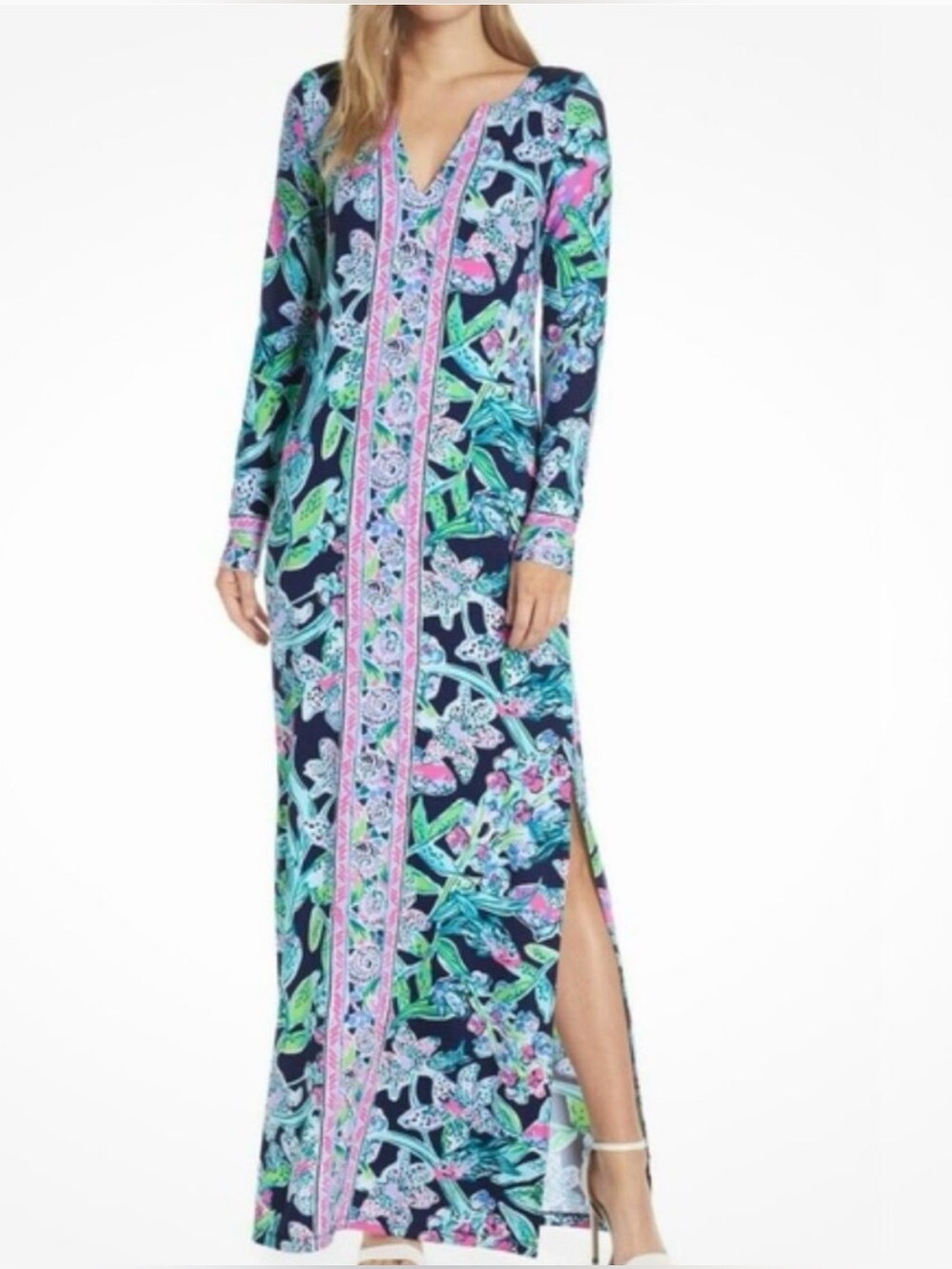 Lilly Pulitzer Faye Maxi Dress Bright Navy Sway This Way XXS Resortwear Vacation